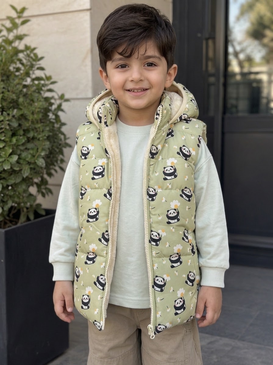 پافر بچه گانه کلاه دار طرح پاندا